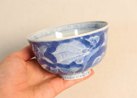 江戸幕末濃み埋め鳳凰と花図飯茶碗