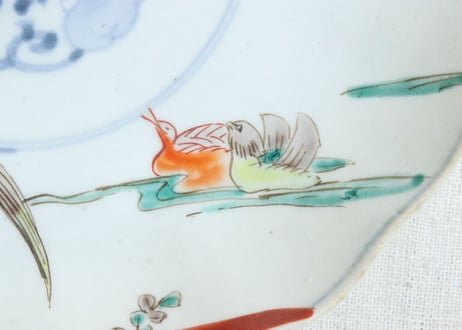 明治前期色絵杜若図7寸皿　ノミホツ