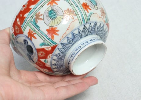 明治前期色絵福良雀図飯茶碗　甘手
