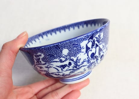 明治前期紙刷印判水鳥図飯茶碗