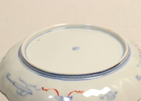 明治前期色絵桃に竹と玉手箱図7寸皿
