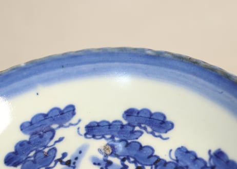 江戸幕末染付四方に松図捻り縁なます皿①薄め フリモノ