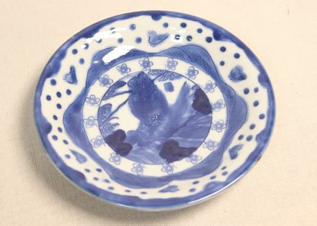 明治前期陰刻染付浦島太郎図6寸皿③　高台窯傷