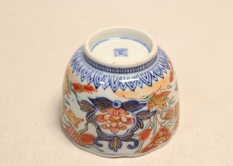 明治前期色絵芦に鳥と牡丹図通り物向付