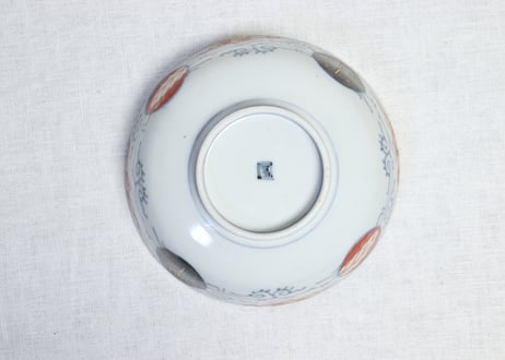 明治前期色絵桃と三方に菊図6寸鉢 五客組 1ヶニュウ