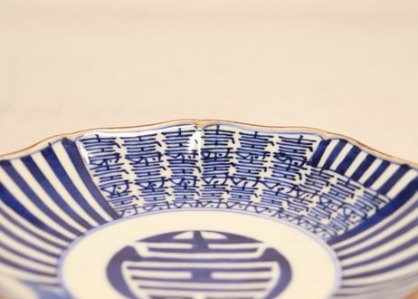 明治後期～大正染付山水と寿文字図十弁5寸皿②薄め