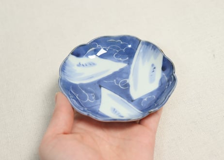 江戸幕末染付三方窓絵図小皿②ムシクイ