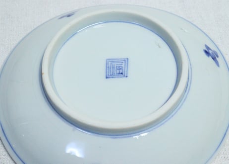明治後期～大正染付葉と果物図５寸皿