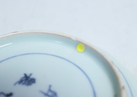 江戸中期色菊花図輪花縁なます皿②　フリモノ,高台傷