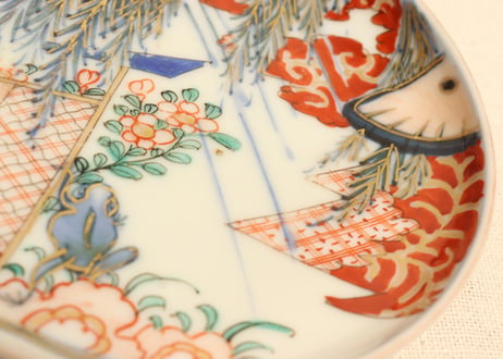 明治前期色絵柳に蛙図小皿