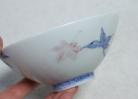 大正～昭和戦前染付紅葉図蓋茶碗