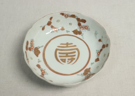 明治前期色絵三方菊図通り物なます皿