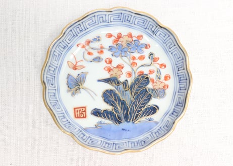 江戸幕末赤絵金彩秋海棠図通り物小皿