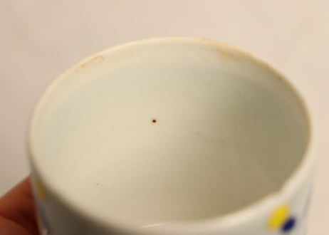 江戸幕末染付蝶と草花図火入れ,灰吹きセット 灰吹き小ホツ,ニュウ