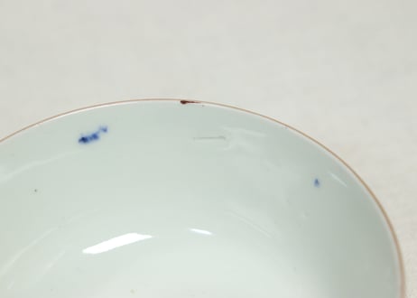 明治前期色絵市松に松竹梅図蒸茶碗②窯傷