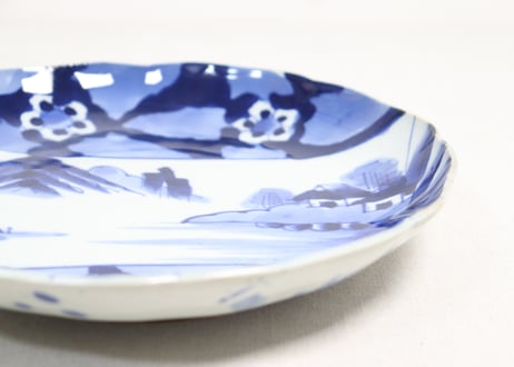 明治前期染付山水と花図８寸皿