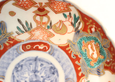 明治前期色絵兎図通り物小皿