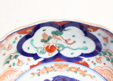明治前期色絵波千鳥と獅子図春寒鉢 5客組 ややかたつき,ノミホツ