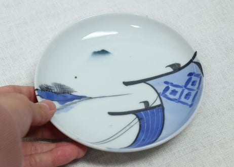 明治後期~大正染付帆掛け船図5寸皿