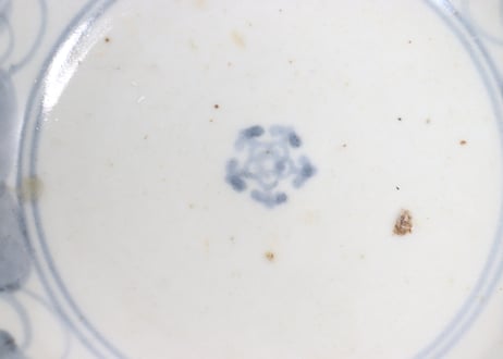 江戸中期染付扇面と巾着図くらわんかなます皿③薄め,フリモノ,窯傷