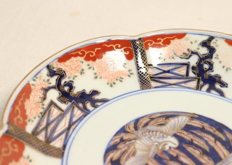 江戸後期色絵鳳凰と桜図五弁7寸皿 5客組