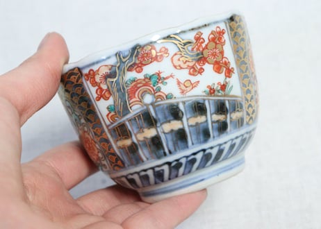 明治前期色絵梅に鶯図向付
