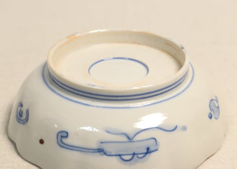明治前期色絵桃と竹に牡丹図なます皿