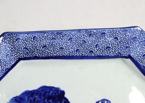 明治前期紙刷牛と童子図角皿