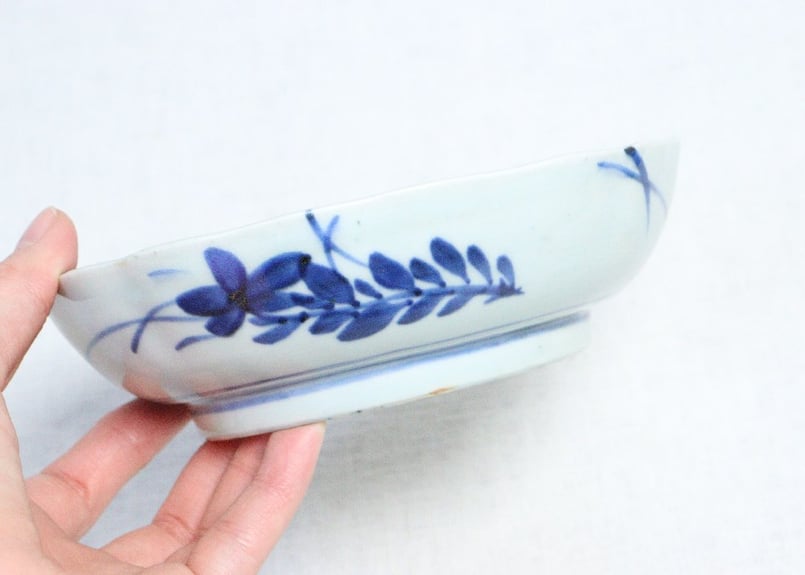 灰皿　昭和時代　桔梗　作者不明 明治前期染付ススキに桔梗図なます皿 | 吉祥寺PukuPuku