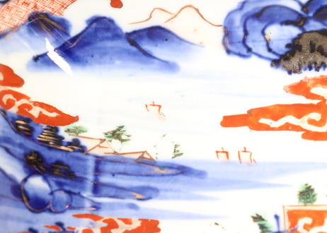 明治前期色絵山水図長角皿② 釉剥げ