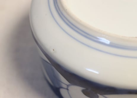 江戸後期染付羽根図三段重　蓋,取手ホツ