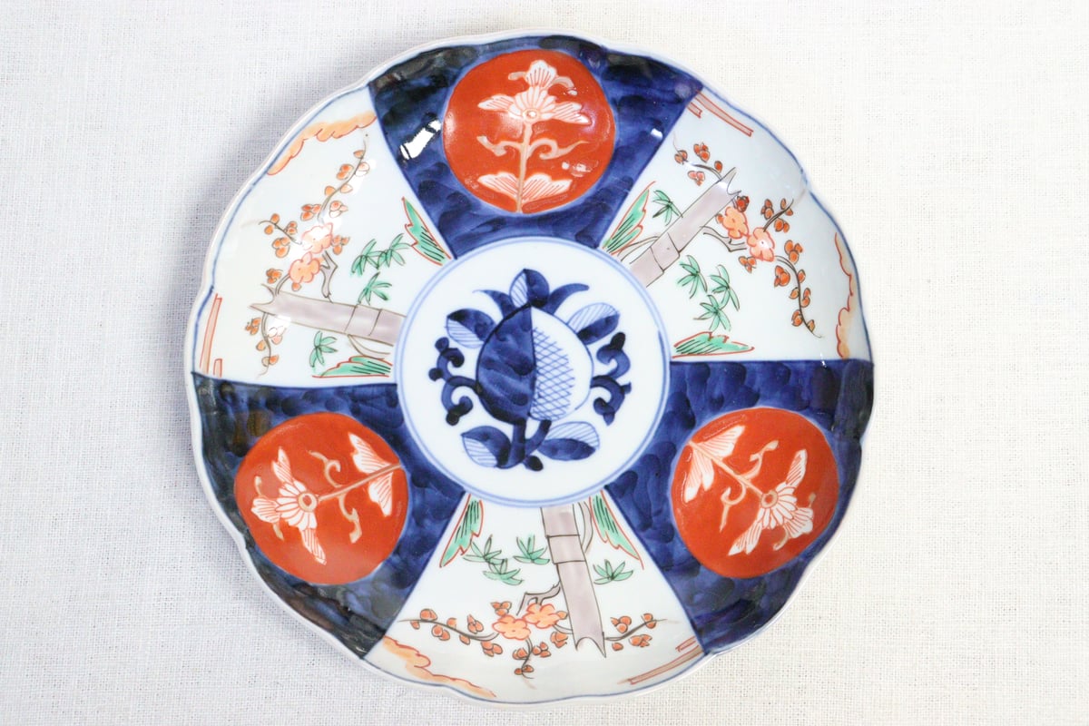 明治前期色絵桃と竹梅図通り物7寸皿 | 吉祥寺PukuPuku