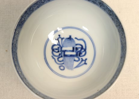 明治前期色絵四方に水仙図蓋茶碗　５客組　蓋窯傷,ノミホツあり