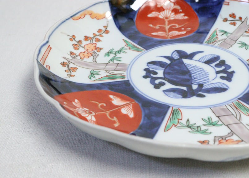 明治前期色絵桃と竹梅図通り物7寸皿 | 吉祥寺PukuPuku