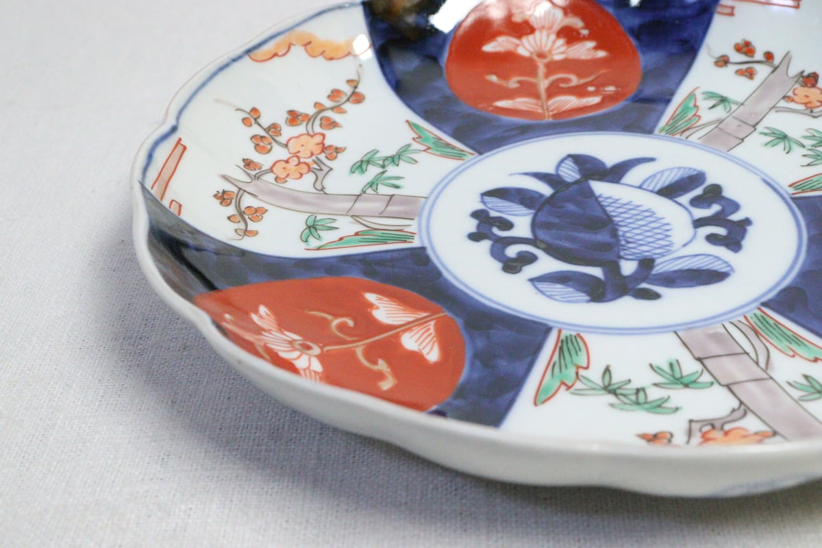 明治前期色絵桃と竹梅図通り物7寸皿 | 吉祥寺PukuPuku
