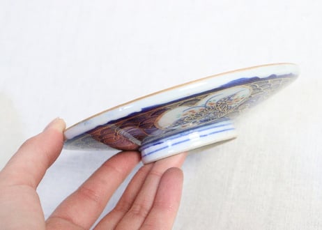 明治前期色絵草花に波図蒸茶碗①　 色擦れ