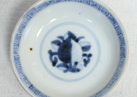 明治前期色絵桃と竹梅図通り物飯茶碗　蓋フリモノ