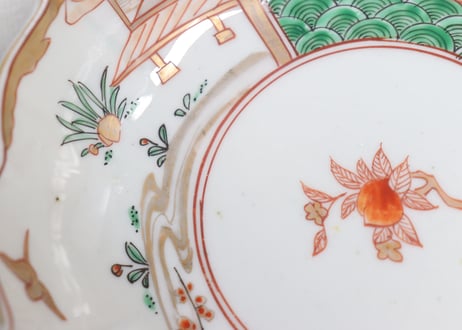 明治前期色絵網手に鶴と梅に鶯図通り物なます皿