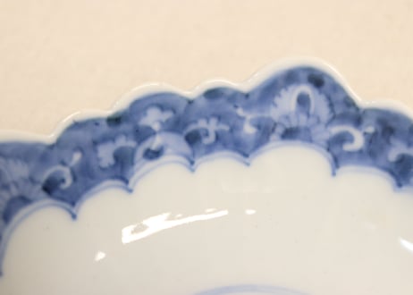 明治後期～大正染付花図輪花六角なます皿