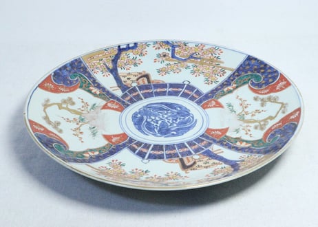 明治前期色絵桜と御所車図尺３寸尺皿