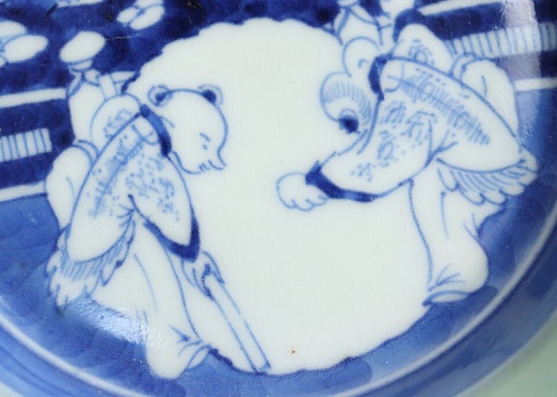 江戸後期青磁染付唐子と雪玉図輪花なます皿 | 吉祥寺PukuPuku