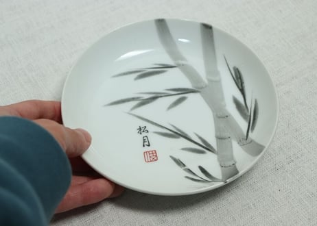 昭和戦前染付竹図5寸皿