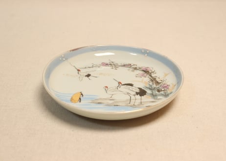 明治後期～大正色絵鶴亀図5寸皿