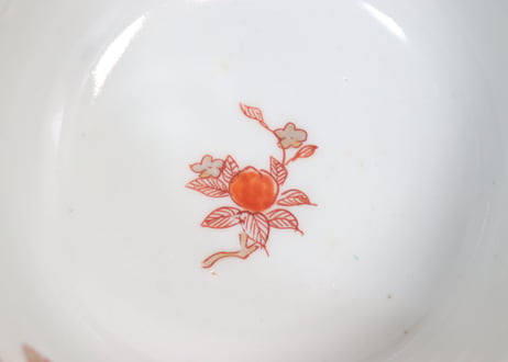 明治前期色絵網手に鶴と梅に鶯図通り物蒸茶碗①