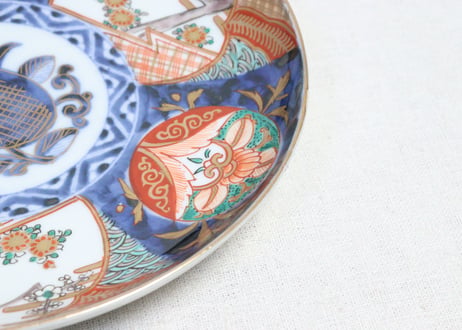 明治前期色絵桃と梅と菊図7寸皿