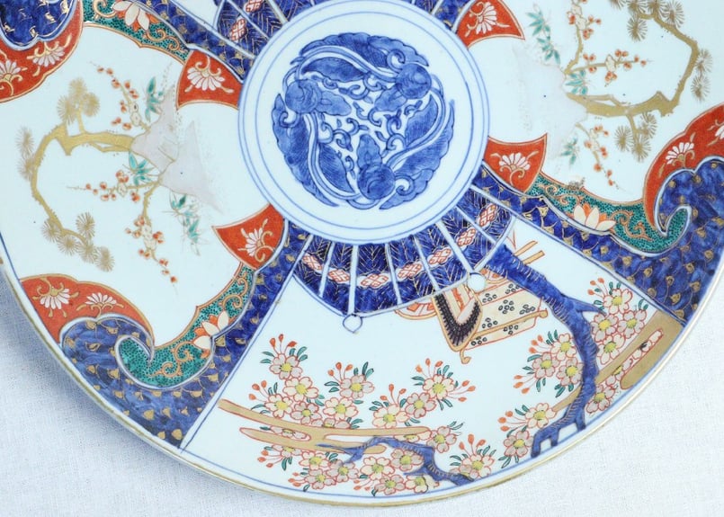 明治前期色絵桜と御所車図尺3寸尺皿 | 吉祥寺PukuPuku