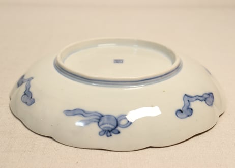 明治前期色絵芦に鳥と牡丹図通り物7寸皿②少甘手,少かたつき
