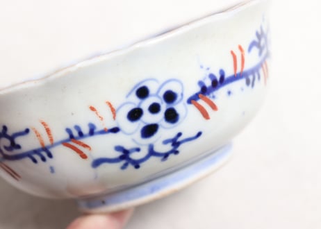 明治前期色絵牡丹と幾何学図小鉢