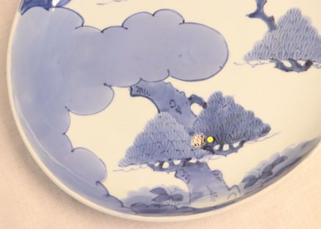 江戸中期染付松と雲図尺皿 フリモノ