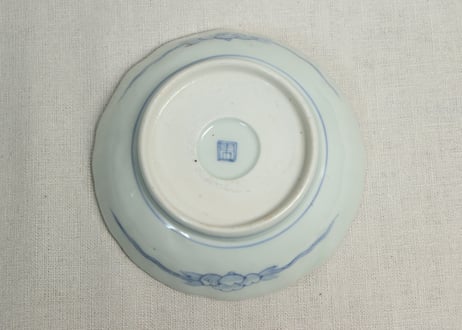 江戸幕末色絵牡丹と青玉図通り物なます皿　染料飛び,窯傷
